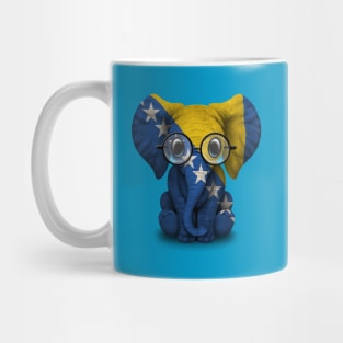 Baby Elephant with Glasses and Bosnian Flag Mug